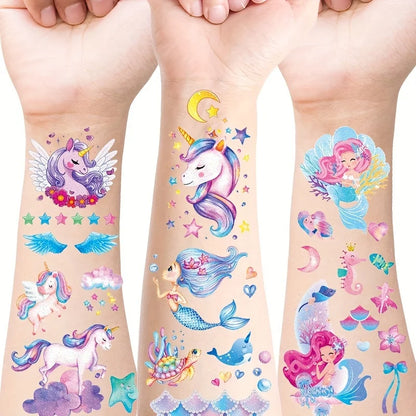 12 Sheets of Glitter Unicorn/Mermaid Temporary Tattoos