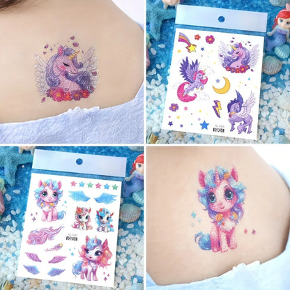 12 Sheets of Glitter Unicorn/Mermaid Temporary Tattoos