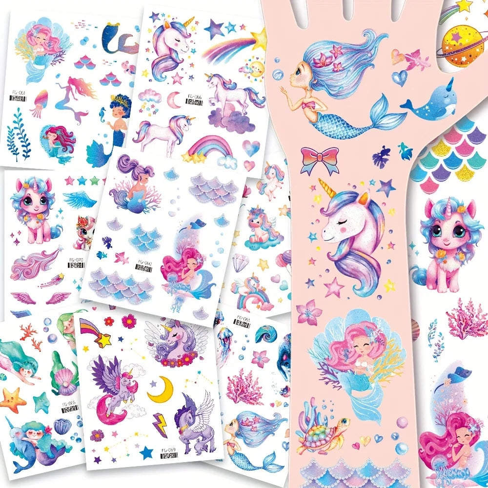 12 Sheets of Glitter Unicorn/Mermaid Temporary Tattoos