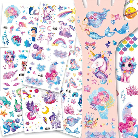 12 Sheets of Glitter Unicorn/Mermaid Temporary Tattoos