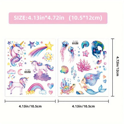 12 Sheets of Glitter Unicorn/Mermaid Temporary Tattoos