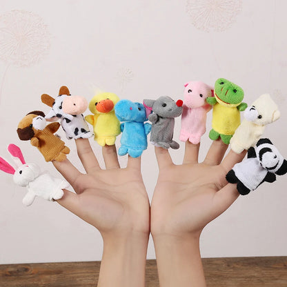 10Pcs Baby Plush Toy Cartoon Animal Family Finger Puppet