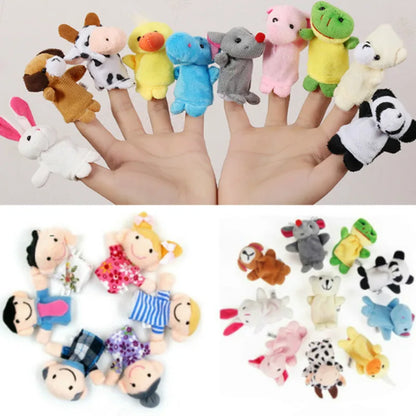 10Pcs Baby Plush Toy Cartoon Animal Family Finger Puppet