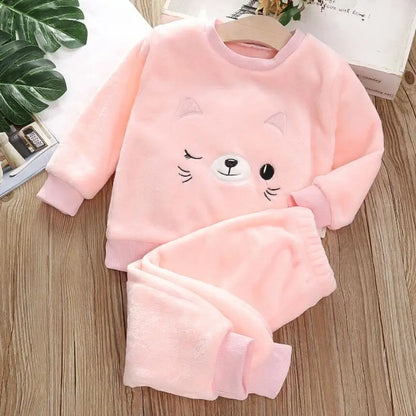 Soft Flannel Leisure Suit For Girls Thick Fleece Pullover Sweater Baby Boys Pants Family Outfit Warm Winter Clothing 2Pcs Set