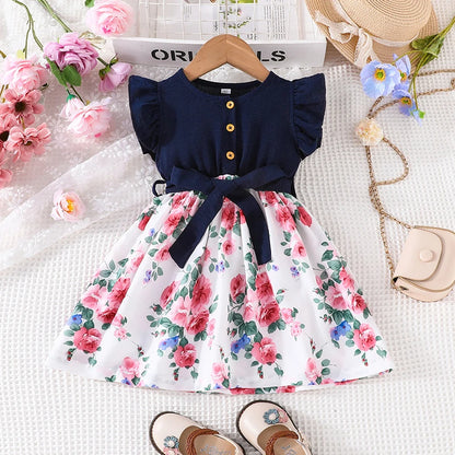 Dress For Kids 1-7 Years - Short Sleeve Cute Floral Cotton Princess Formal Dresses