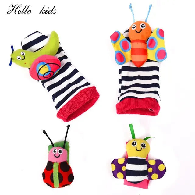 Cartoon Plush Socks and Bracelets Rattles for Babies