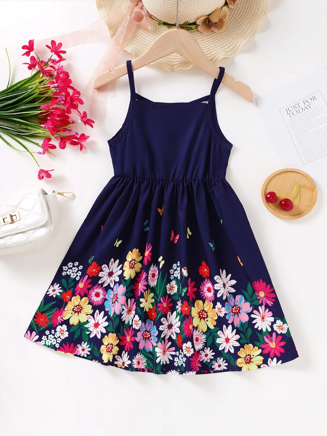 Kids Girl Summer New Sling Dress Flower Print Suspenders Dresses Daily Comfortable Casual Clothing for Children Girl 4-7 Years