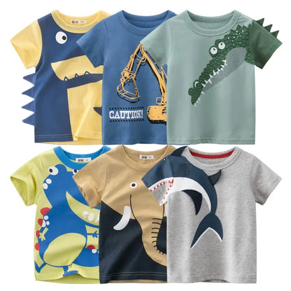 Children 3D Cartoon T-shirt with Animal Printing - Dinosaur, Shark, & more