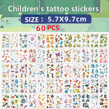 60PCS New Temporary Tattoo Sticker for Children Kids Waterproof Tattoos Festival Glitters Face Girls Boy Child Mini Fake Tattoo