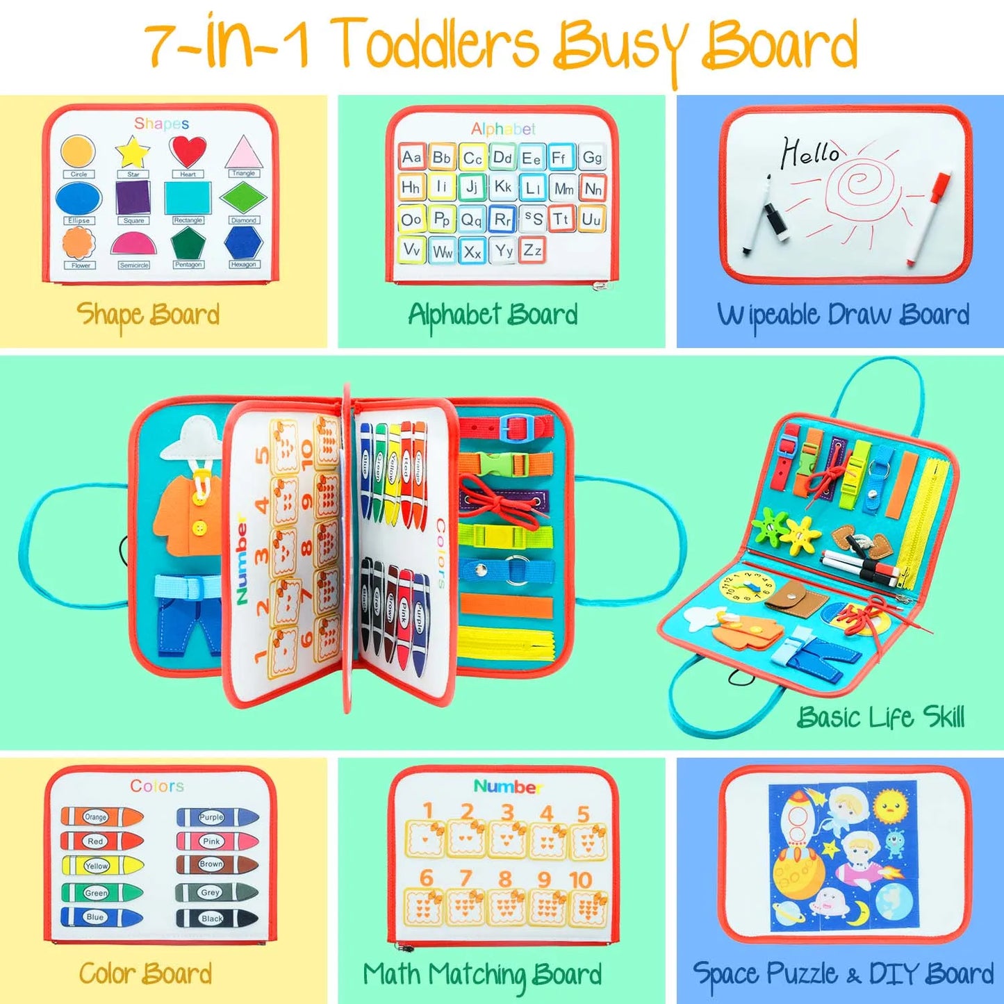 Montessori Busy Board for Ages 1-3 Busy Sensory Educational Toys Travel Toys