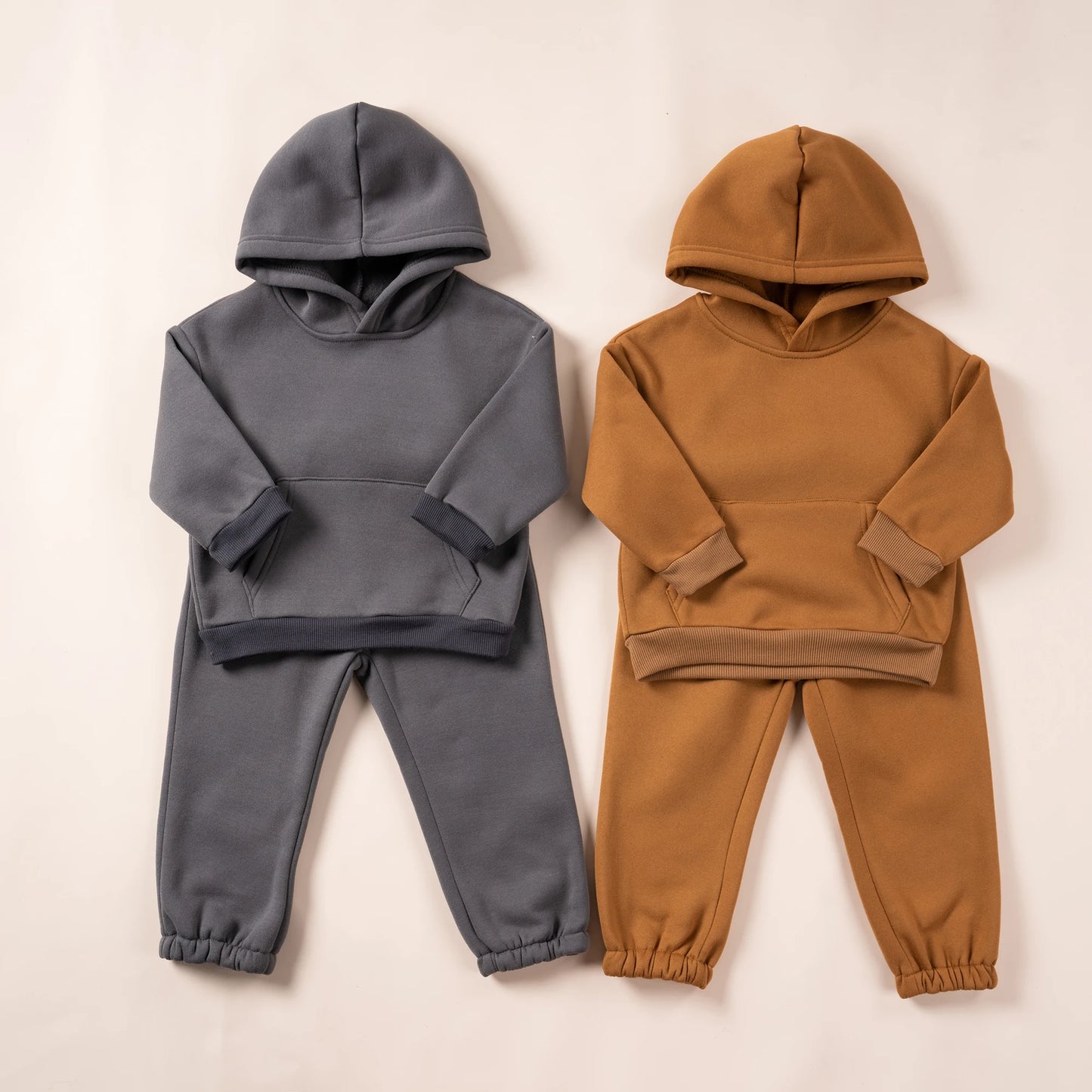 Winter Children Hooded 0-6Y Toddler Boys Girls Solid Plush Sweater and Sports Pants Set