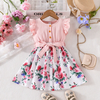 Dress For Kids 1-7 Years - Short Sleeve Cute Floral Cotton Princess Formal Dresses