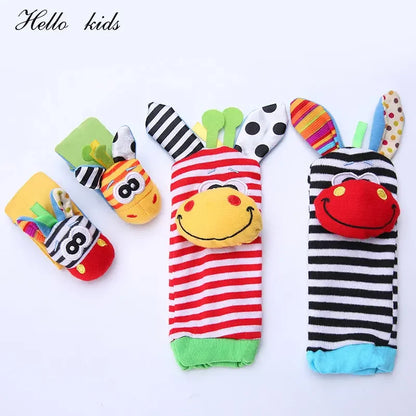 Cartoon Plush Socks and Bracelets Rattles for Babies