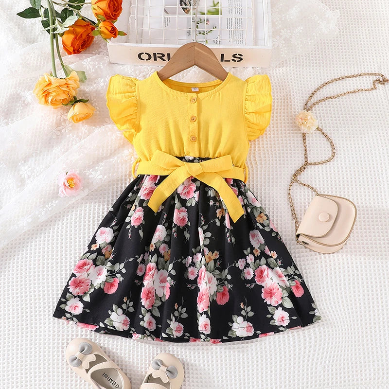 Dress For Kids 1-7 Years - Short Sleeve Cute Floral Cotton Princess Formal Dresses