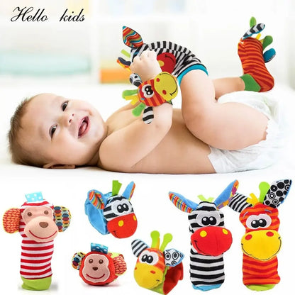 Cartoon Plush Socks and Bracelets Rattles for Babies