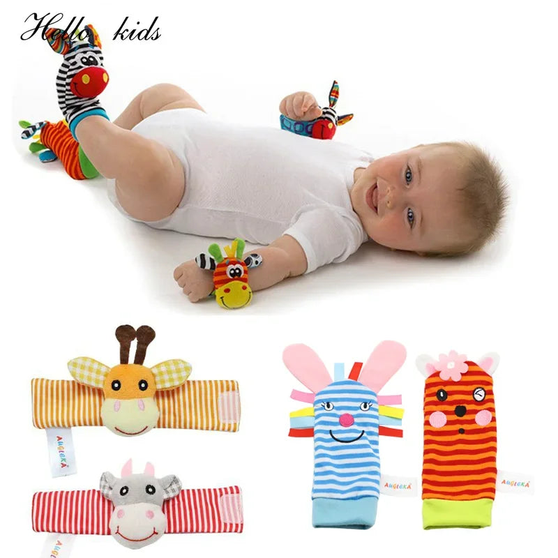 Cartoon Plush Socks and Bracelets Rattles for Babies