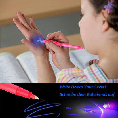 4pcs/lot Luminous Light Pen Magic Purple 2 In 1 UV Black Light Combo Drawing Invisible Ink Pen