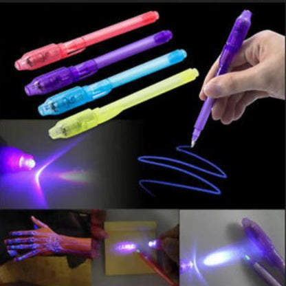 4pcs/lot Luminous Light Pen Magic Purple 2 In 1 UV Black Light Combo Drawing Invisible Ink Pen