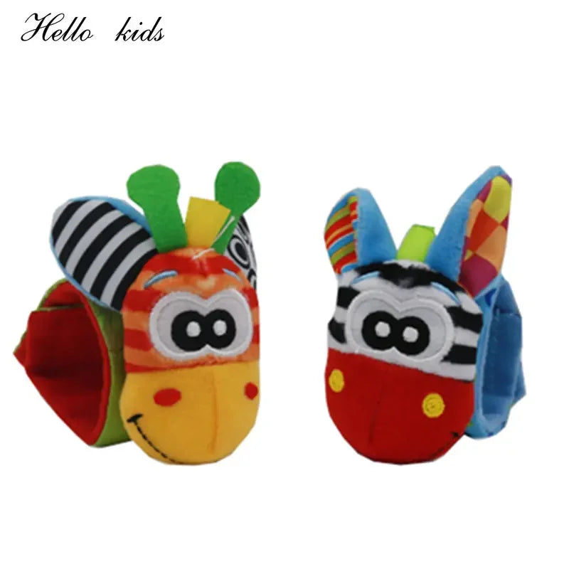 Cartoon Plush Socks and Bracelets Rattles for Babies