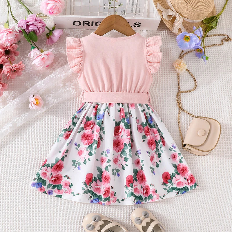 Dress For Kids 1-7 Years - Short Sleeve Cute Floral Cotton Princess Formal Dresses